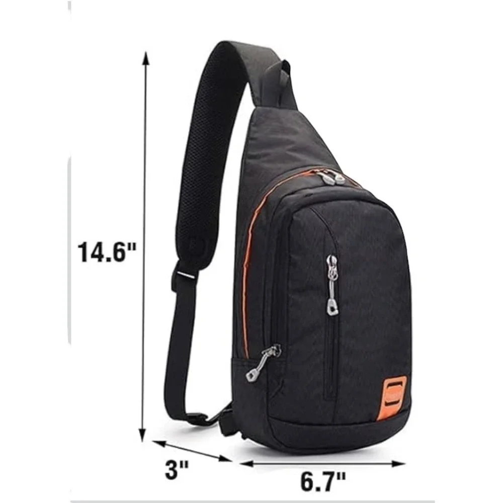 YINGLANG Black Orange Sling Bag Chest Pack Crossbody Messenger Backpack Travel‎